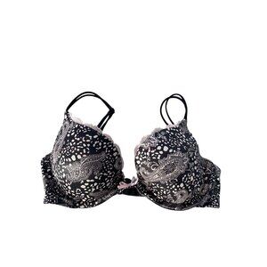 Victorias Secret Very Sexy Push Up Bra Size 34C Paisley Lace Trim Black Pink